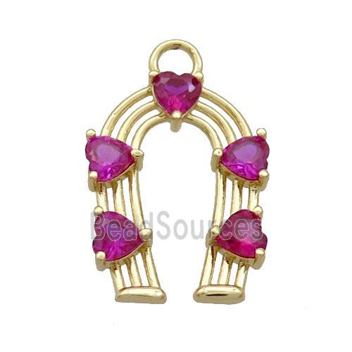 Copper HorseShoe Pendant Pave Hotpink Crystal Glass Gold Plated