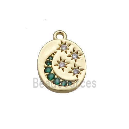 Copper Moon Star Pendant Pave Zircon Oval Gold Plated