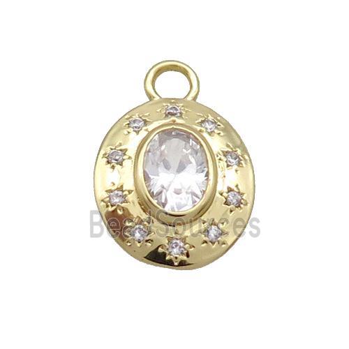 Copper Oval Pendant Pave Zircon Clear Crystal Glass Gold Plated