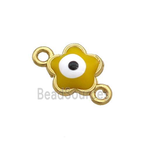 Copper Flower Evil Eye Connector Yellow Enamel Gold Plated