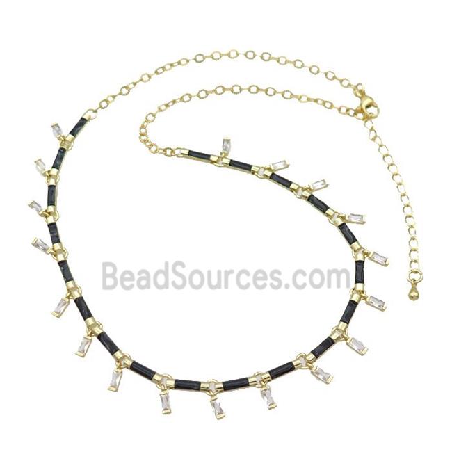 Copper Necklace Pave Zircon Black Enamel Gold Plated