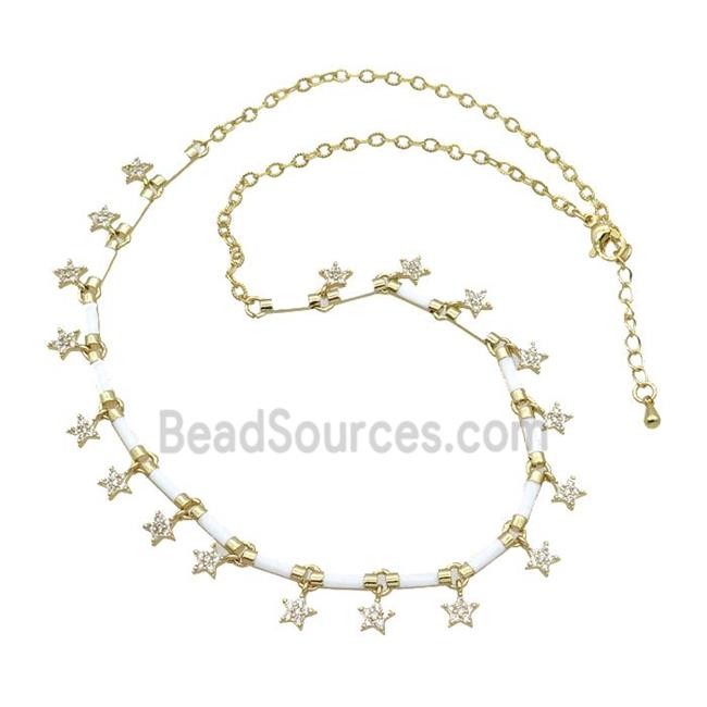 Copper Necklace Pave Zircon White Enamel Gold Plated