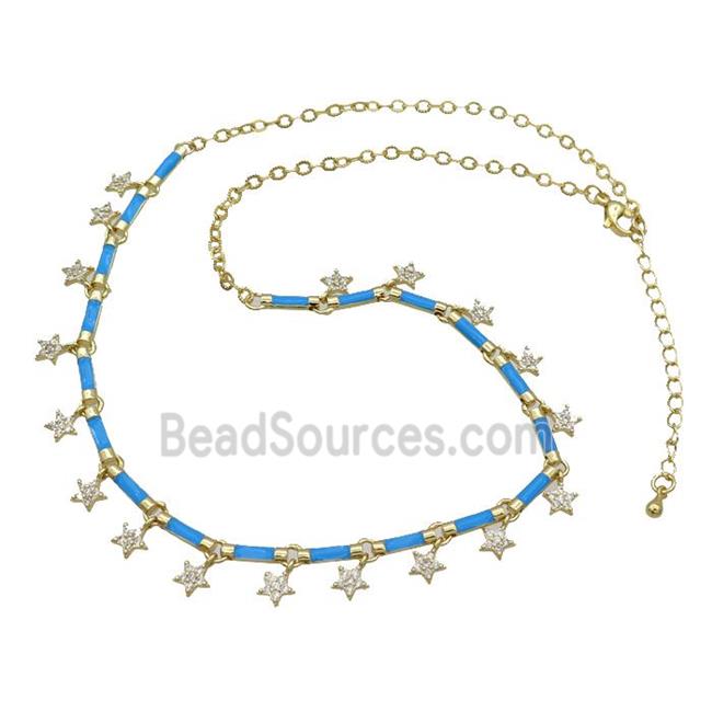 Copper Necklace Pave Zircon Teal Enamel Gold Plated