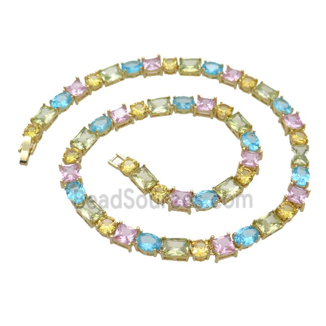 Copper Necklace Pave Crystal Glass Multicolor Gold Plated