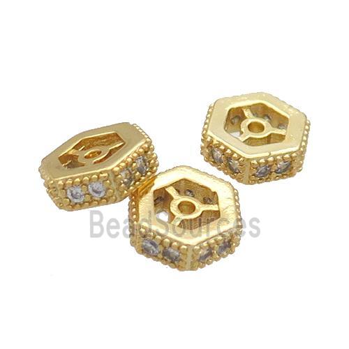 Copper Hexagon Beads Pave Zircon Gold Plated