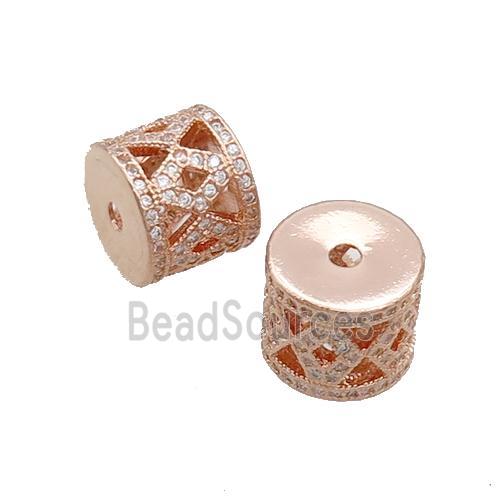 Copper Tube Beads Pave Zircon Rose Gold