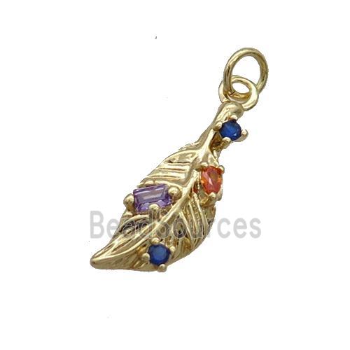 Copper Leaf Pendant Pave Zircon Gold Plated