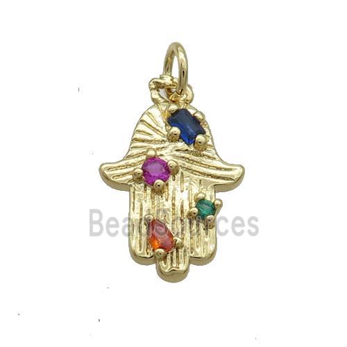 Copper Hamsahand Pendant Pave Zircon Gold Plated