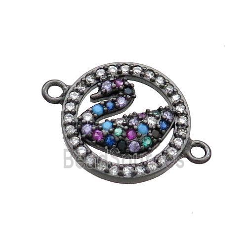 Copper Swan Connector Pave Zircon Circle Black Plated