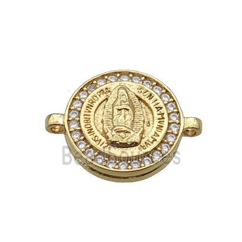 Copper Circle Connector Pave Zircon Virgin Mary Gold Plated