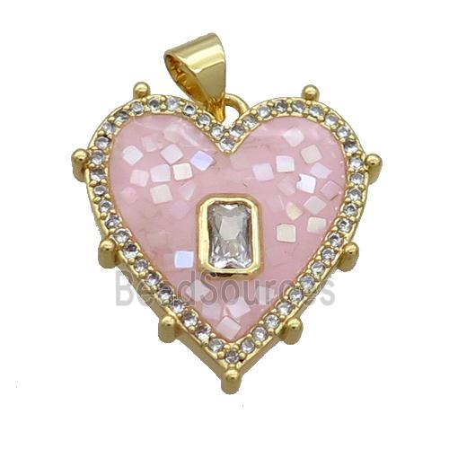 Copper Heart Pendant Pave Shell Pink Gold Plated