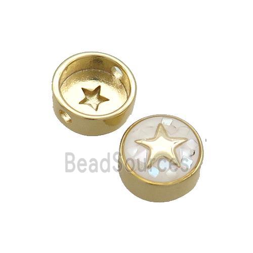 Copper Button Beads Pave Shell White Star Gold Plated