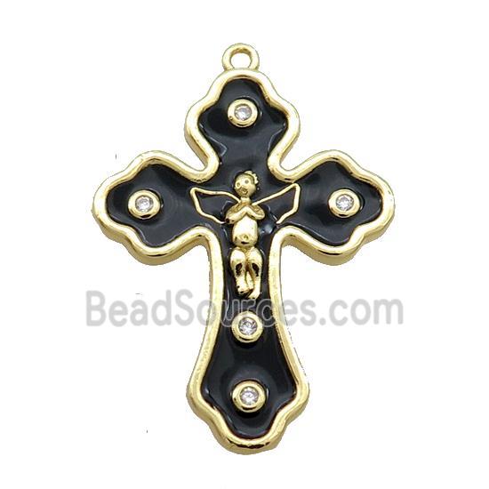 Copper Cross Pendant Black Enamel Gold Plated