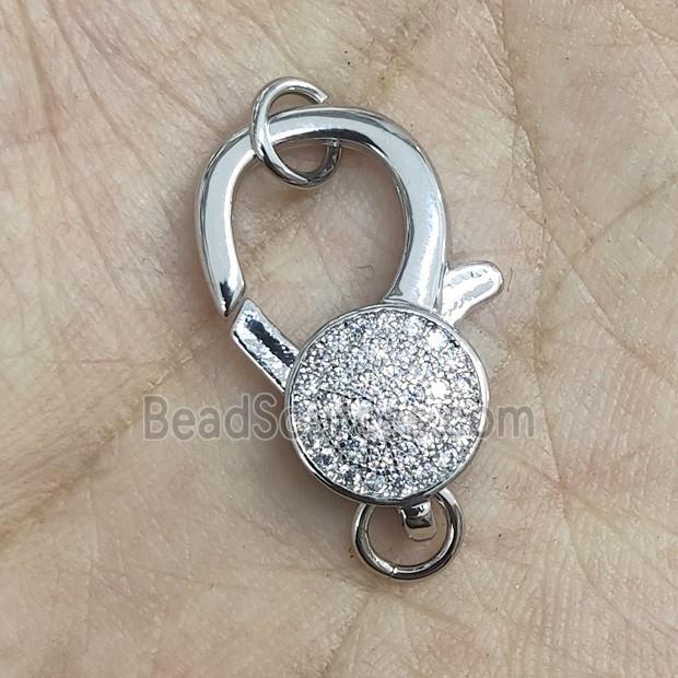 Copper Lobster Clasp Pave Zircon Platinum Plated