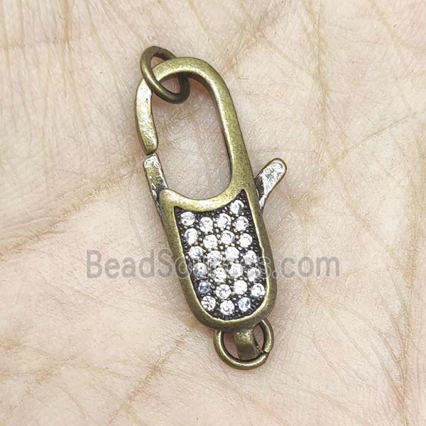 Copper Lobster Clasp Pave Zircon Antique Bronze