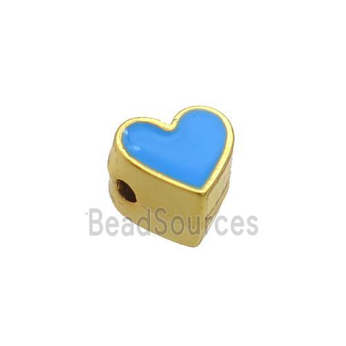 Copper Heart Beads Blue Enamel Gold Plated