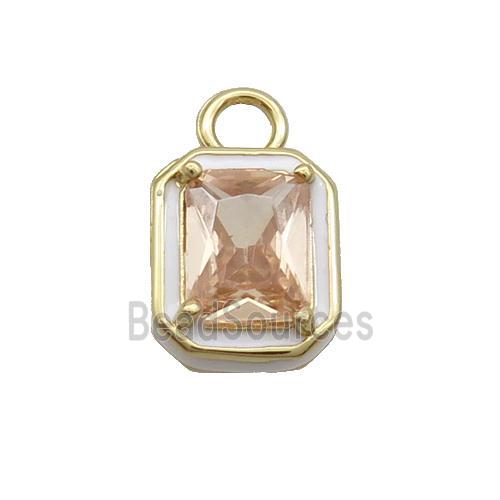 Copper Rectangle Pendant Pave Champagne Crystal Glass White Enamel Gold Plated