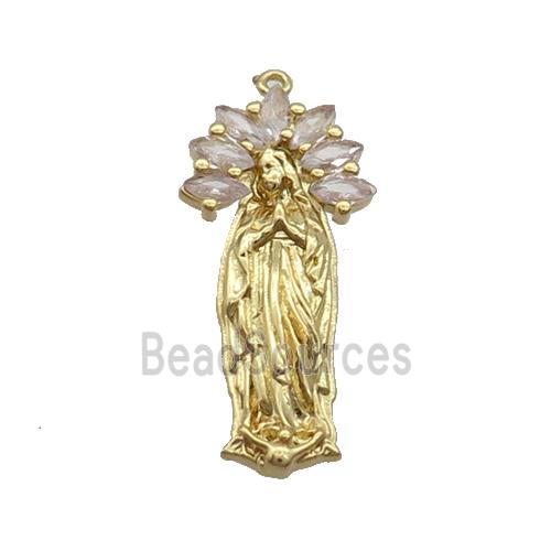 Copper Pendant Pave Zircon Virgin Mary Gold Plated