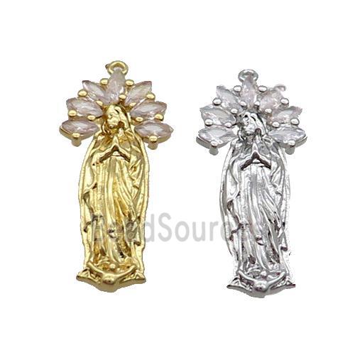 Copper Pendant Pave Zircon Virgin Mary Religious Mixed