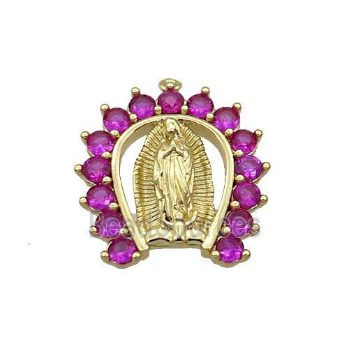 Copper Pendant Pave Zircon Virgin Mary Gold Plated