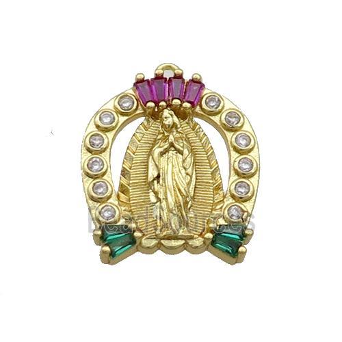 Copper Pendant Pave Zircon Virgin Mary Gold Plated