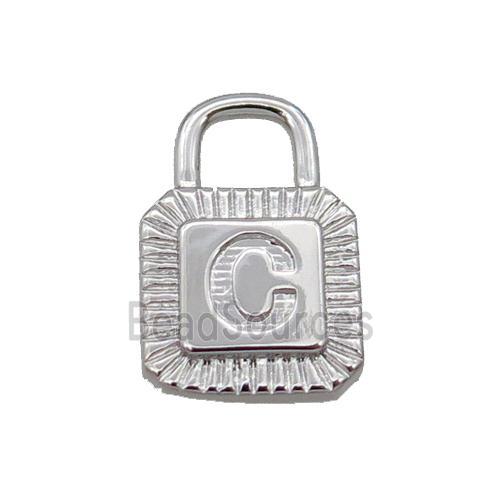 Copper Lock Pendant C-Letter Platinum Plated