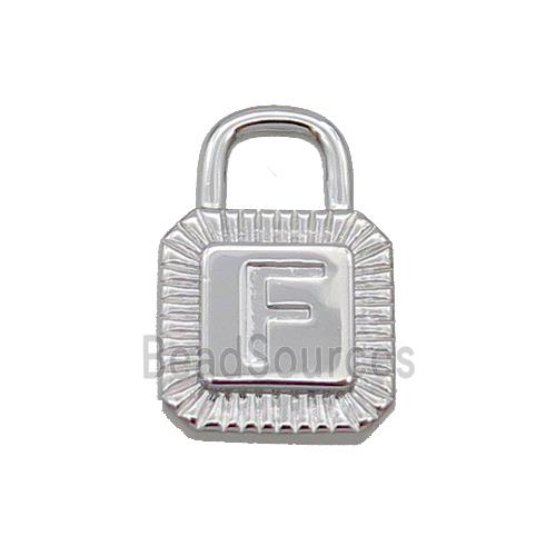 Copper Lock Pendant F-Letter Platinum Plated