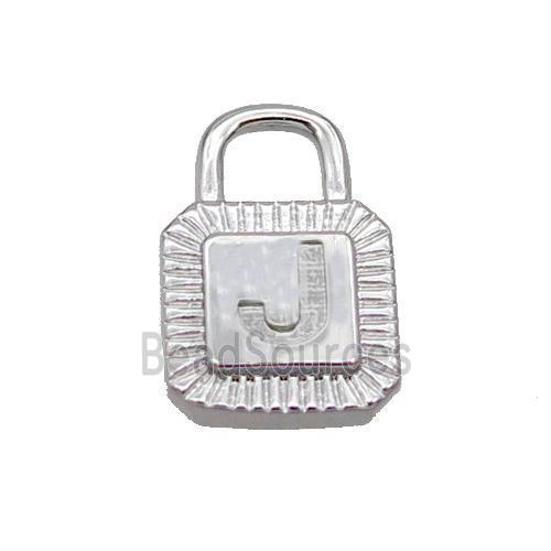 Copper Lock Pendant J-Letter Platinum Plated