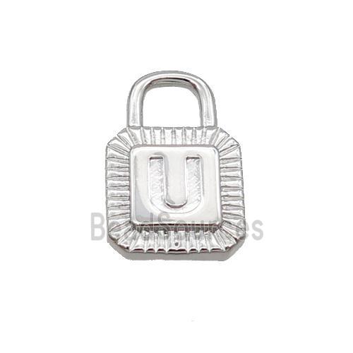 Copper Lock Pendant U-Letter Platinum Plated