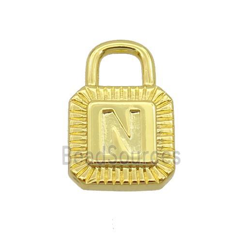 Copper Lock Pendant N-Letter Gold Plated