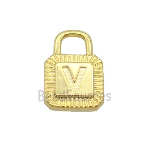 Copper Lock Pendant V-Letter Gold Plated