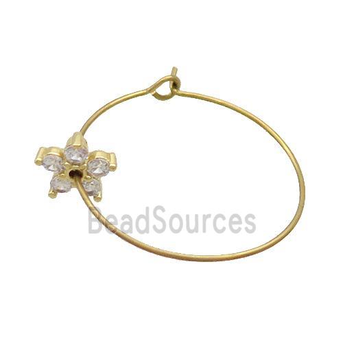 Copper Hook Earring Pave Zircon Flower Gold Plated