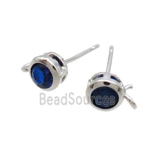 Copper Stud Earring Pave Blue Crystal Glass Platinum Plated