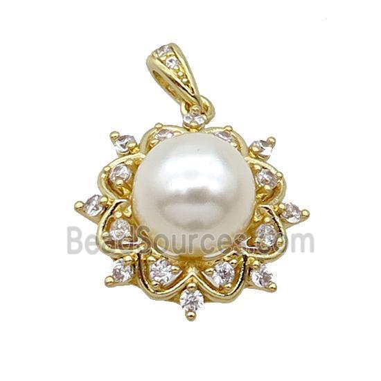 Copper Pendant Pave Pearlized Shell Flower Gold Plated