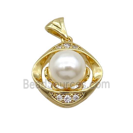 Copper Pendant Pave Pearlized Shell Flower Gold Plated