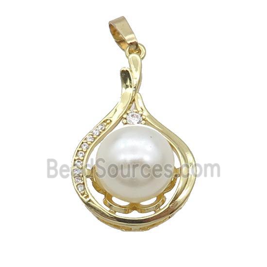 Copper Pendant Pave Pearlized Shell Gold Plated