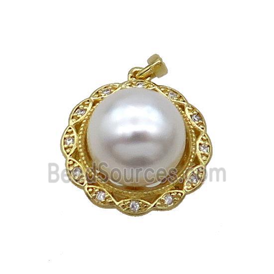 Copper Pendant Pave Pearlized Shell Flower Gold Plated