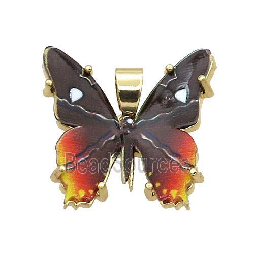 Copper Butterfly Pendant Pave Black Resin Gold Plated