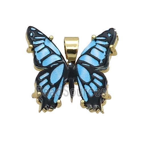 Copper Butterfly Pendant Pave Blue Resin Gold Plated