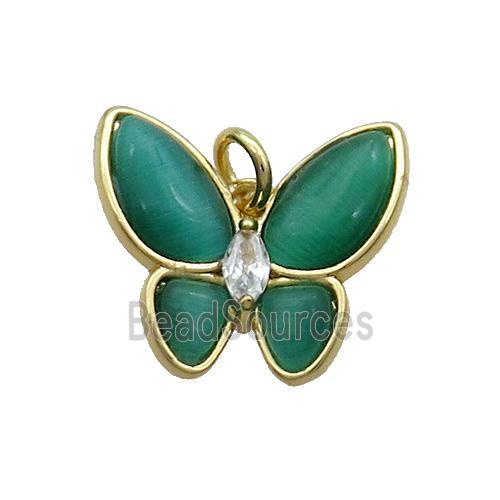 Copper Butterfly Pendant Pave Green Catseye Gold Plated