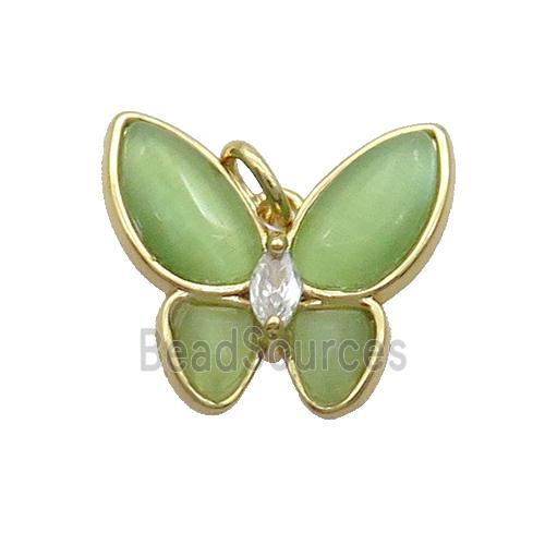 Copper Butterfly Pendant Pave Green Catseye Gold Plated