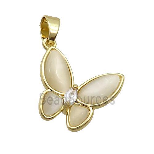 Copper Butterfly Pendant Pave White Catseye Gold Plated