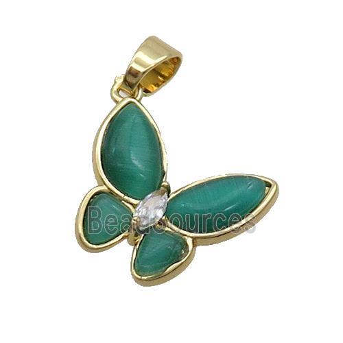 Copper Butterfly Pendant Pave Green Catseye Gold Plated