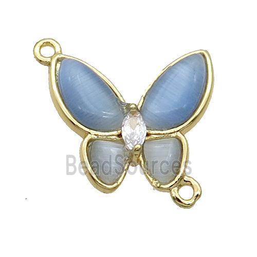 Copper Butterfly Connctor Pave Blue Catseye Gold Plated