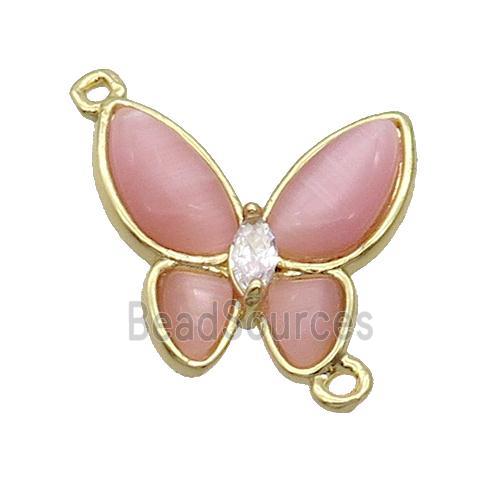 Copper Butterfly Connctor Pave Pink Catseye Gold Plated