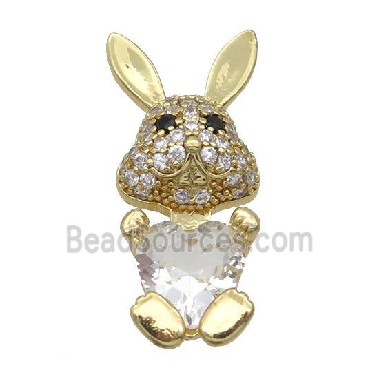 Copper Rabbit Pendant Pave Zircon Clear Crystal Gold Plated