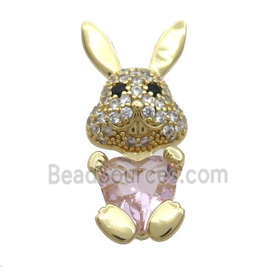 Copper Rabbit Pendant Pave Zircon Pink Crystal Gold Plated