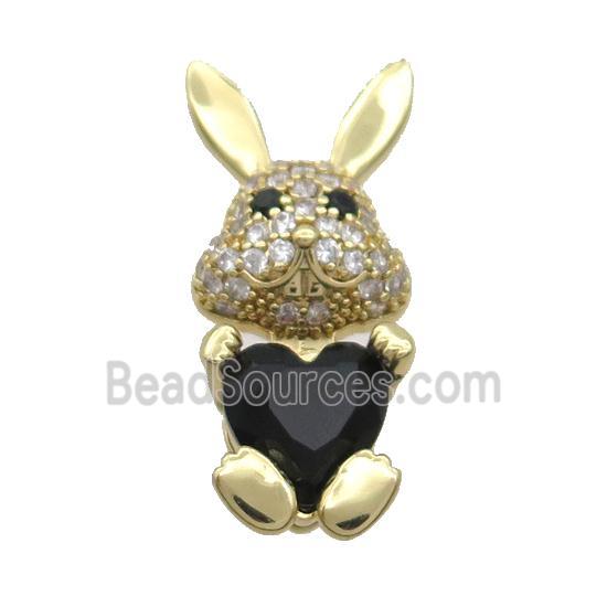 Copper Rabbit Pendant Pave Zircon Black Crystal Gold Plated