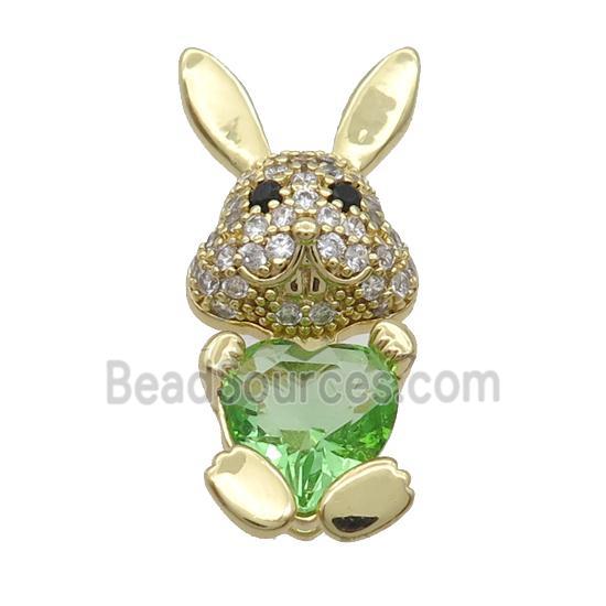 Copper Rabbit Pendant Pave Zircon Ltgreen Crystal Gold Plated