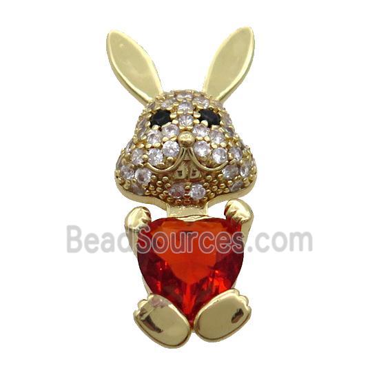 Copper Rabbit Pendant Pave Zircon Red Crystal Gold Plated